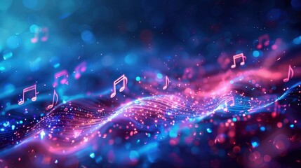 Musical notes and vibrant colors creating a dynamic sound wave visual