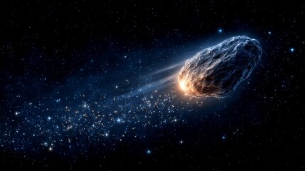 Detailed portrayal of a speeding asteroid through a starry deep space environment