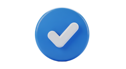 Blue checkmark symbol isolated on a transparent background