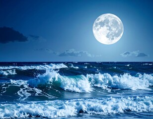 Ocean waves and full moon