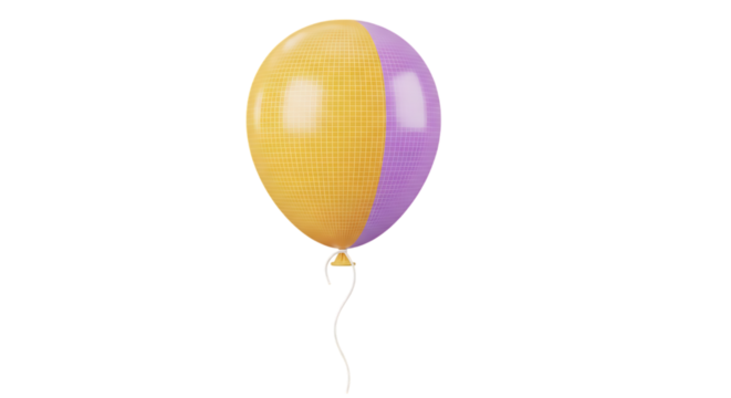 Bicolor balloon with string isolated on a transparent background
