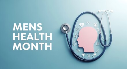 Mens health month awareness with stethoscope and head silhouette