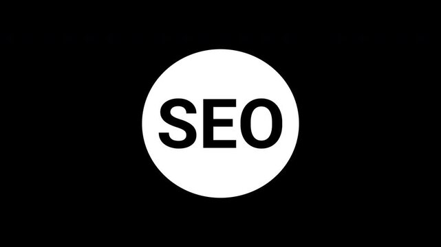 SEO optimization logo morphing on black background perfect for marketing material. 4k text animated video