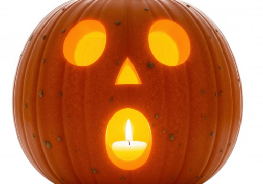 Glowing jack o lantern face isolated on a transparent background