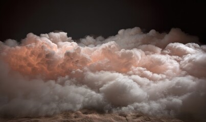 Large cloud of white and pink smoke, which gives off a sense of mystery