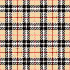beige tartan seamless vector pattern, english colors plaid, school or casual dress fabric