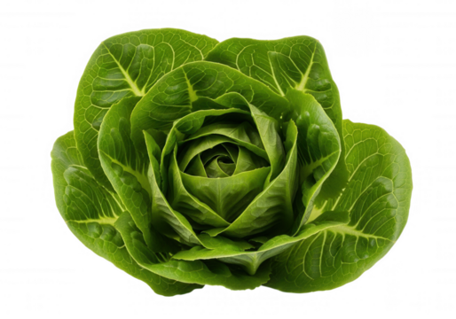 Vibrant green romaine lettuce head isolated on a transparent background