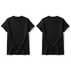 Black T-shirt Mockup Front and Back View Isolated on White Background
