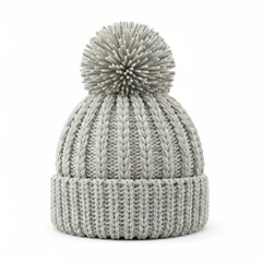 Fototapeta premium Cozy knitted hat with pompom on white background