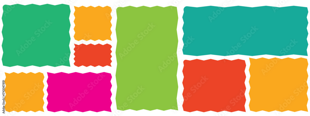 Wall mural rectangle shape frame with zigzag edge. set of zigzag and colorful shapes. cloudy wave curve edge fr