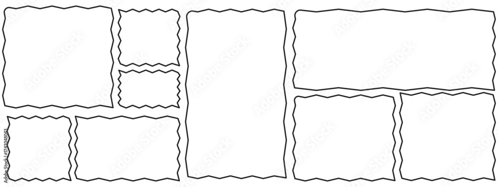 Wall mural rectangle shape frame with zigzag edge. set of zigzag and colorful shapes. cloudy wave curve edge fr
