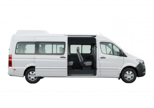 White passenger van interior view isolated on a transparent background