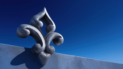 Naklejka premium Fleur-de-lis sculpture on a blue sky background