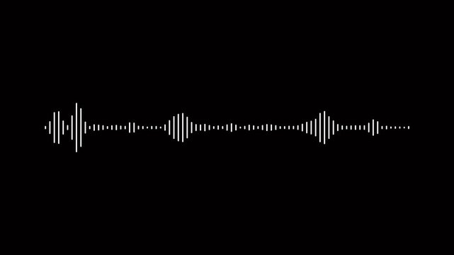 Music sound wave- Audio wavefrom isolated on black background. Audio waves or sound frequency. Audio spectrum simulation for music. Rhythmic pulses- White line audio wave visualization voice record.