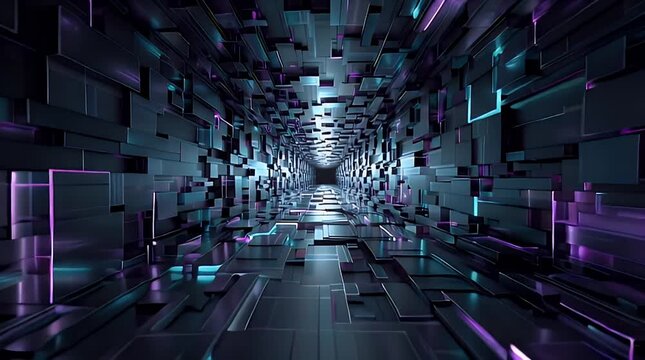 A Gleaming Cyberpunk Tunnel Showcases Violet And Teal Light In A Futuristic Reflective Scene
