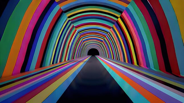 Vibrant Tunnel Art Featuring An Array Of Colorful Curving Geometric Shapes Creating Depth