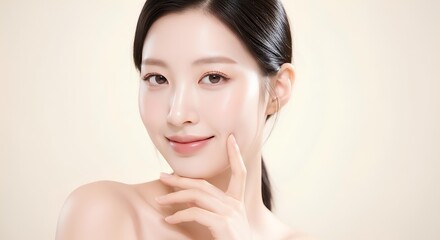 素肌の美しさを感じさせる微笑む女性のビューティーポートレート