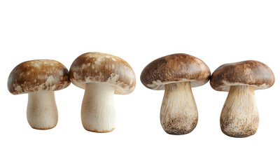 Four whole porcini mushrooms with thick stems and rounded brown caps, firm texture, and plump, meaty appearance.