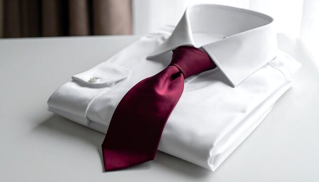 White shirt and burgundy tie