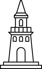 Historic tower outline vector illustration line art