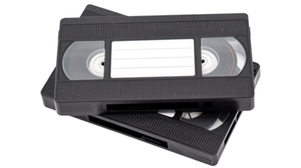 Stack of vintage vhs video cassettes isolated  representing retro media and old technology