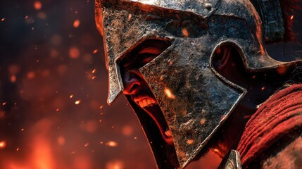 Portrait of spartan warrior with helmet on 