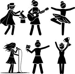 Women's Arts, Performance, and Achievement Icon Set