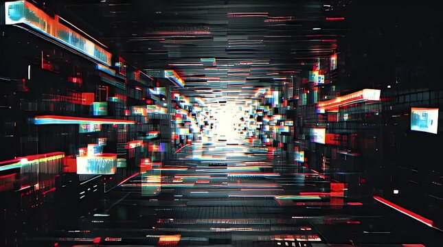 Abstract Digital Tunnel A Broken Data Stream Pixelated And Glitched Visual Perspective