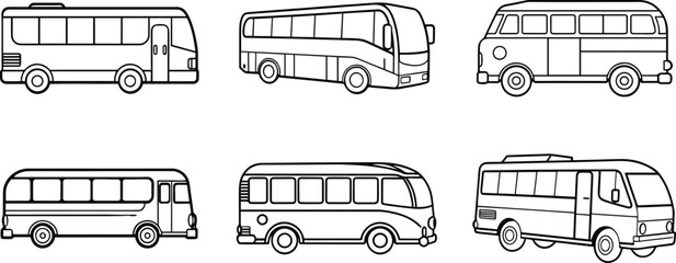Set of tour bus outline vector for travel and transport design © Vector.com