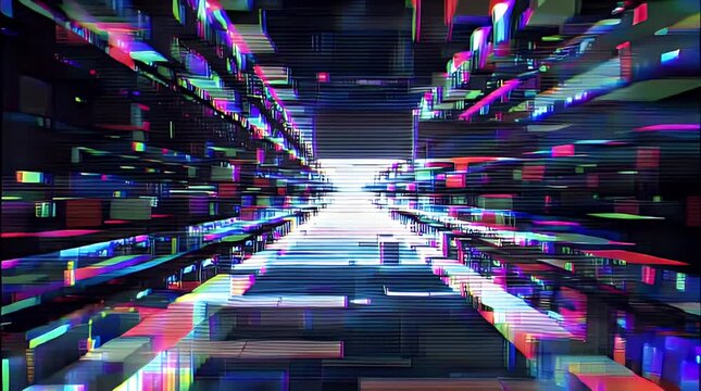 Abstract Digital Tunnel With Glitching Data Streams Creates A Disorienting Experience