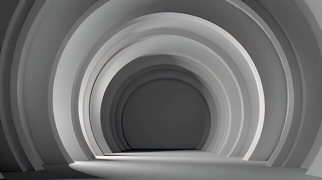 Abstract Tunnel Perspective Featuring Repeating Arches In Shades Of White And Gray Tones
