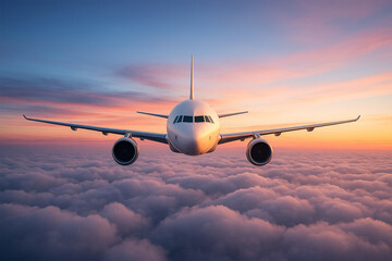 Airplane flying in the sunset, airplane sunset, 