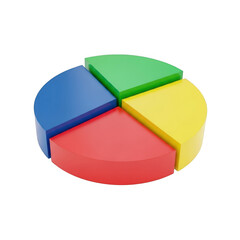 Colorful 3d pie chart divided into four segments for data visualization and analysis transparent background