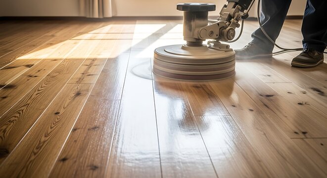 Wood Floor Refinishing with Machine.