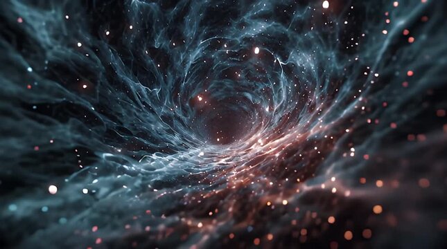 Vibrant Energy Flows Through A Fractal Organic Tunnel In Shades Of Red White And Blue