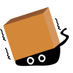 Illustration The black cat is under the cardboard box.