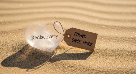 Heart shaped object with text on sand found and rediscovered