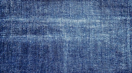 Naklejka premium Distressed blue denim with visible white weft and dark indigo warp threads, showing worn texture and fine detail, perfect for textile design, fashion backgrounds and fabric pattern mockups