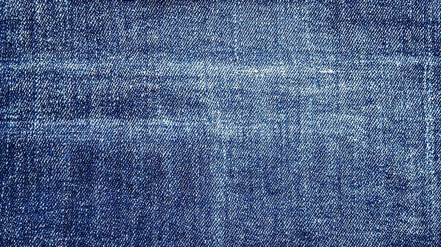 Distressed blue denim with visible white weft and dark indigo warp threads, showing worn texture and fine detail, perfect for textile design, fashion backgrounds and fabric pattern mockups