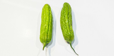 Bitter melon (Peria) White vegetable background