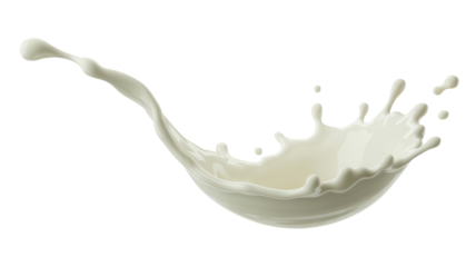 Dynamic splash of creamy white milk frozen in motion against a stark black background