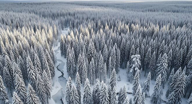 Snowy Forest Aerial View Winter Landscape.