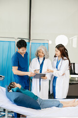 Fototapeta premium Healthcare with vibrant images of doctors and nurses caring for young patients, emphasizing teamwork, empathy