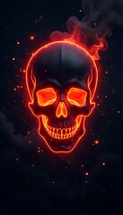 Fiery skull glowing with intense orange light and smoke trails against dark, starry background, perfect for spooky, Halloween, or edgy designs.