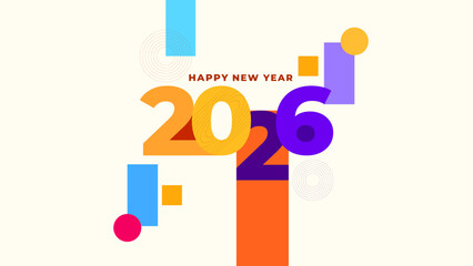 NEW YEAR 2026 BANNER CELEBRATION ABSTRACT FLAT PASTEL COLOR BACKGROUND MODERN DESIGN. NEW YEAR GREETINGS AND INVITATIONS SIMPLE VECTOR