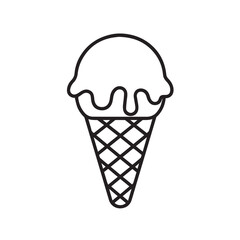 Vector minimalist composition displaying an ice cream and cone, designed in black and white with clear black outline representing sweetness and simplicity.