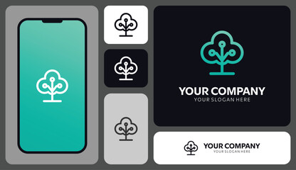 Modern tech tree logo design for innovative brands, ideal for app, website, and brand identity development, perfect for startups and established firms