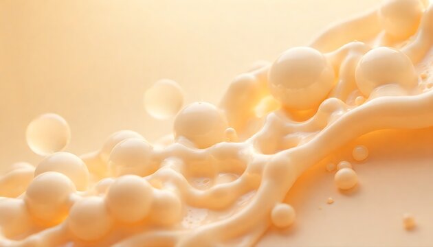Captivating macro shot of creamy liquid spheres in dynamic flow, perfect for cosmetic, food, or abstract science visuals