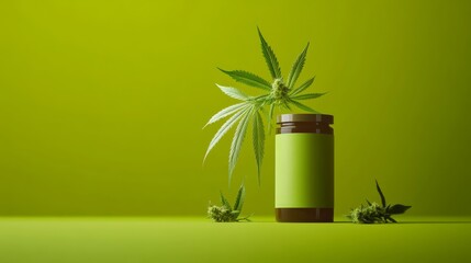 Sustainable cannabis product launch urban studio product photography green environment close-up view eco-friendly concept