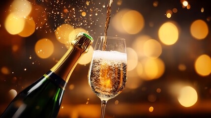 Celebratory champagne pouring elegant bar venue beverage photography festive atmosphere close-up view joyful exuberance